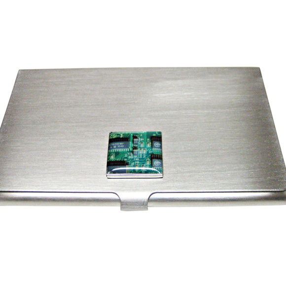 Square Green Computer Circuit Business Card Holder - Picture 1 of 1